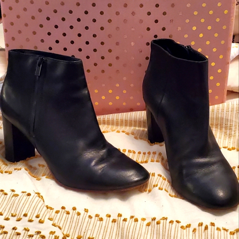 Loeffler Randall Leather Black Booties Size 6 B Side Zip with Heel